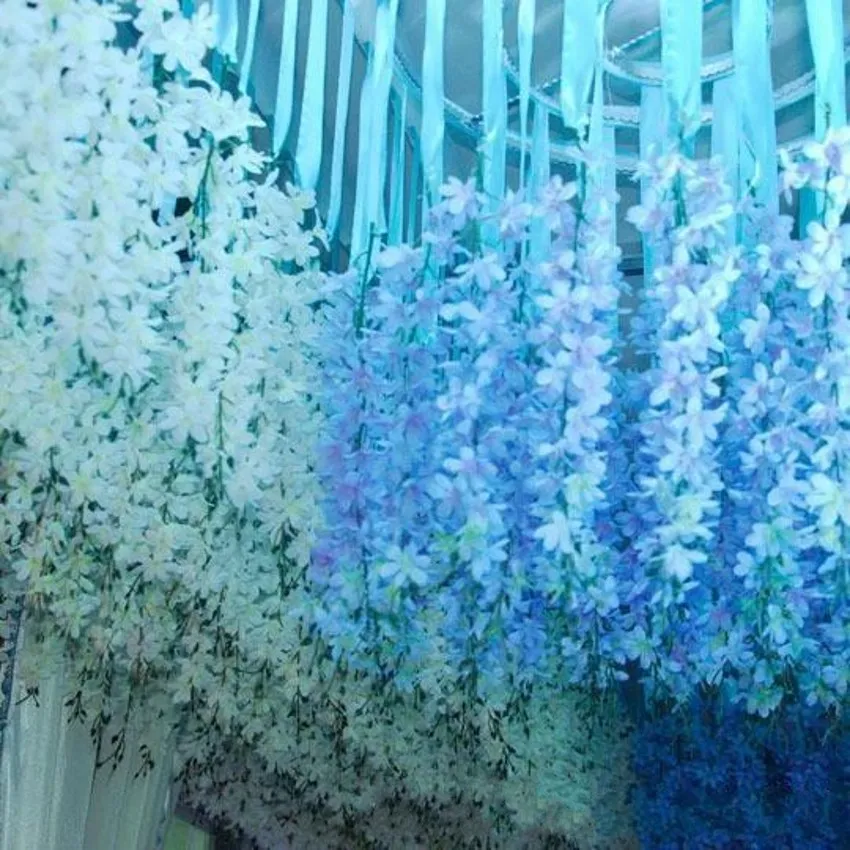 Élégant blanc soie artificielle fleurs décoratives guirlande faux orchidées suspendues plantes vigne pour la décoration de fête de mariage fournitures 