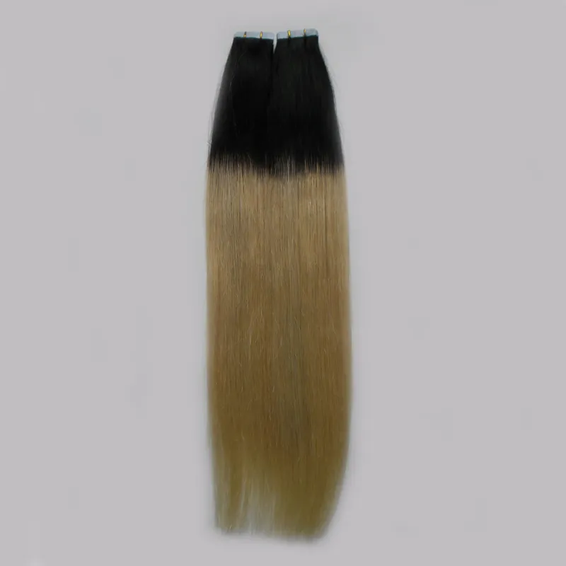 Ombre fita em extensões de cabelo 100g em linha reta # 1b / 613 fita em extensões de cabelo humano ombre extensão de cabelo humano loiro