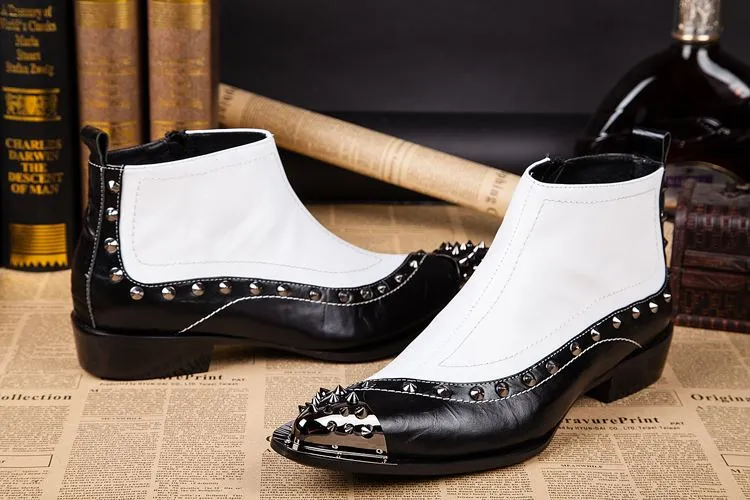NEW 2018 Western Rock Black white Ankle man boots إيطاليا TYPE زيادة الارتفاع وأشار عالية أعلى الأحذية الجلدية الرجل EU38-46!