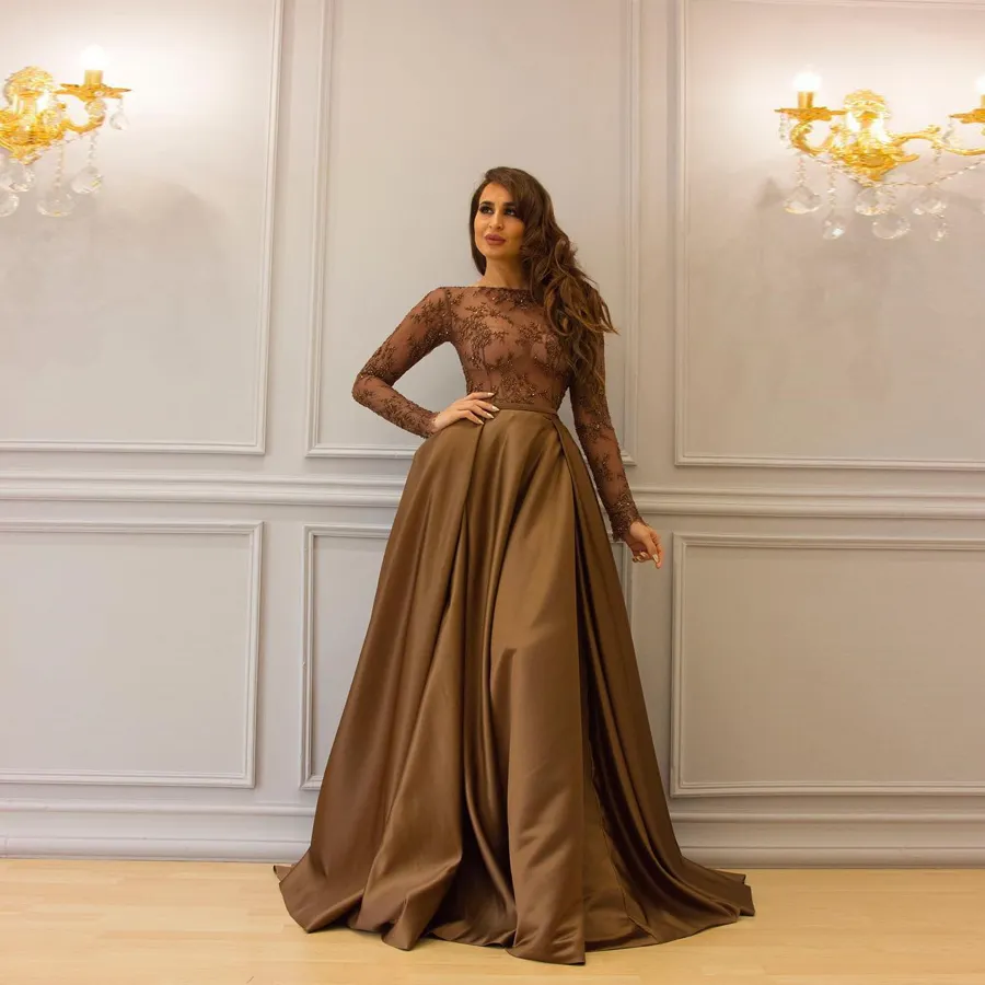 A-Line Prom Dress with Beaded Lace Sheer Top and Long Sleeves Floor-Length Evening  Dress with Jewel Neckline from Dhgate Prom Dresses - price 161.08