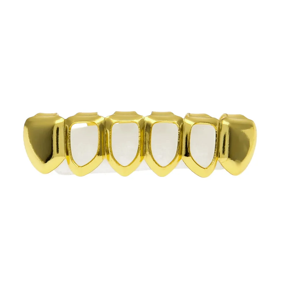 Mais novo 18k real banhado a ouro gelado fora hiphop dentes ocos grillz top bottomhloween presente de festa de natal