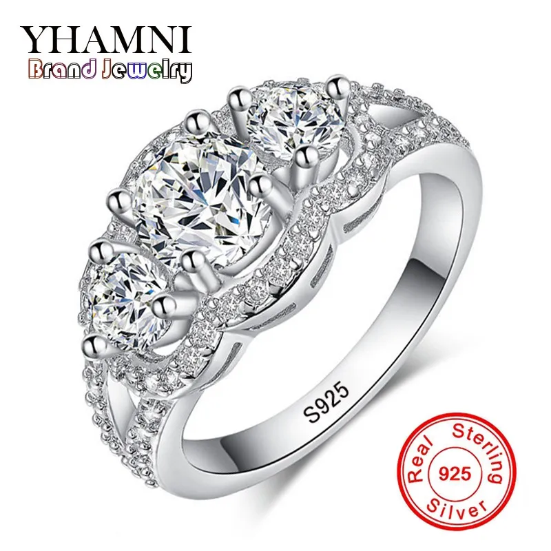 Conjunto de alianças de casamento em prata esterlina 925 sólida YHAMNI joias finas Sona CZ anéis de noivado com diamante joias de marca para noiva R173