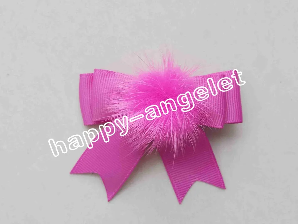 Hi-Q 2.5" girl hair bows clips with Fur Craft pompon headwear pom pom lovely Pompoms with elastic accessories Hairpins GR103