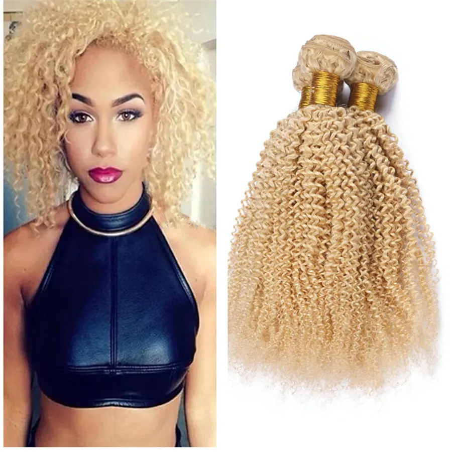 Afro Crépus Cheveux Humains Bundles #613 Blonde Crépus Bouclés Cheveux Humains Tisse 3 Pcs/lot Péruvien Malaisien Indien Vierge Cheveux