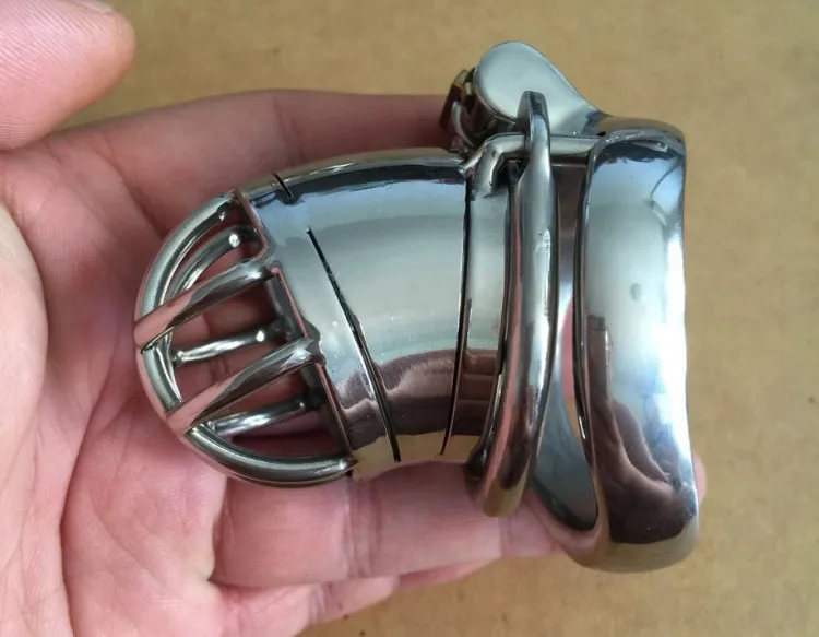 Anti Off Version Short Pitial Male Chastity Device Belt Rostfritt stål Ball Sträcker Sex Ring för män