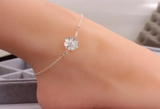 Простые свежие ромашки 925 серебряная цепочка для ноги Anklet Регулируемая лодыжка цепь ноги кольцевая цепная цепь аксессуары