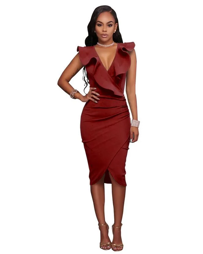 High quality Standard Code Sexy dress women's V Collar Leaf Sleeveless Sleeve Dresses LX017