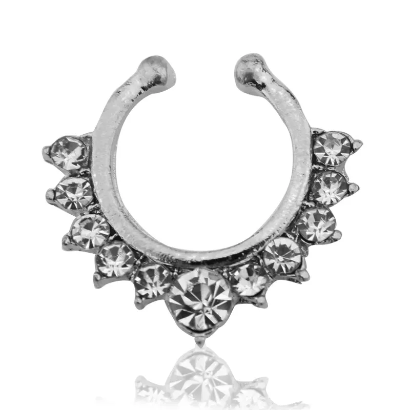 llot Crystal Fałszywe przedział pierścienia nosowe Klips na ciele biżuterii Faux Hoop Ladies Nose Studs for Women Mash