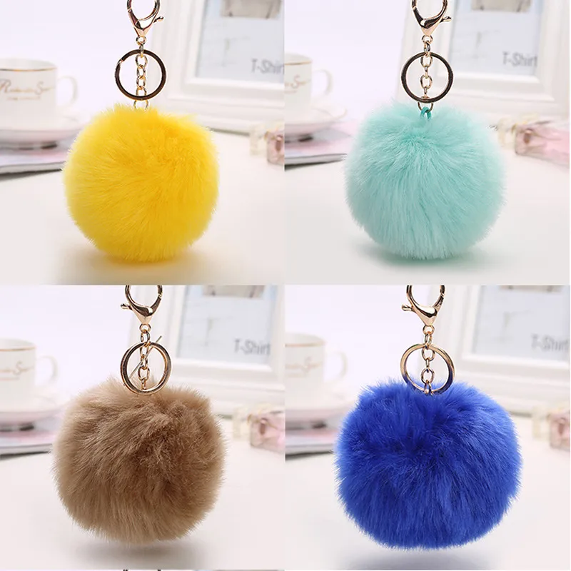 Lovely 8CM Rabbit Fur Ball Plush Key Chain Round Ball Fluffy Toy ...