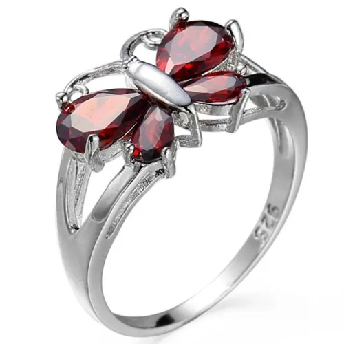 1 LuckyShine Blue Red Topaz 925 Sterling Silver Butterfly Rings Sets Women Cubic Zirconia Rings Holiday Gift299O