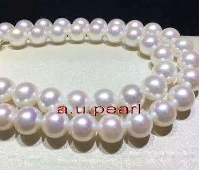 Feine Perlen Schmuck lange 35" 7-8.5mm natürliches rundes echte Südseeperle weiß Halskette 14k Gold