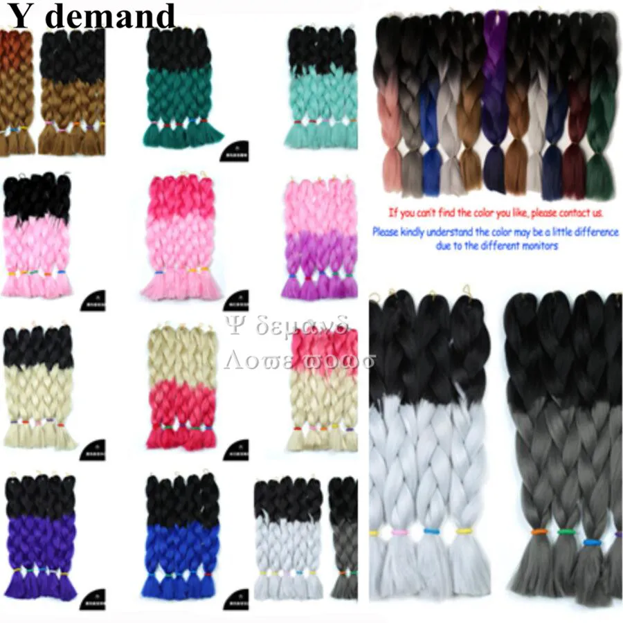 24 '' 100g Ombre Kanekalon Extensión de cabello trenzado para trenzas de caja Pelo sintético Crochet Jumbo Trenza Y demanda