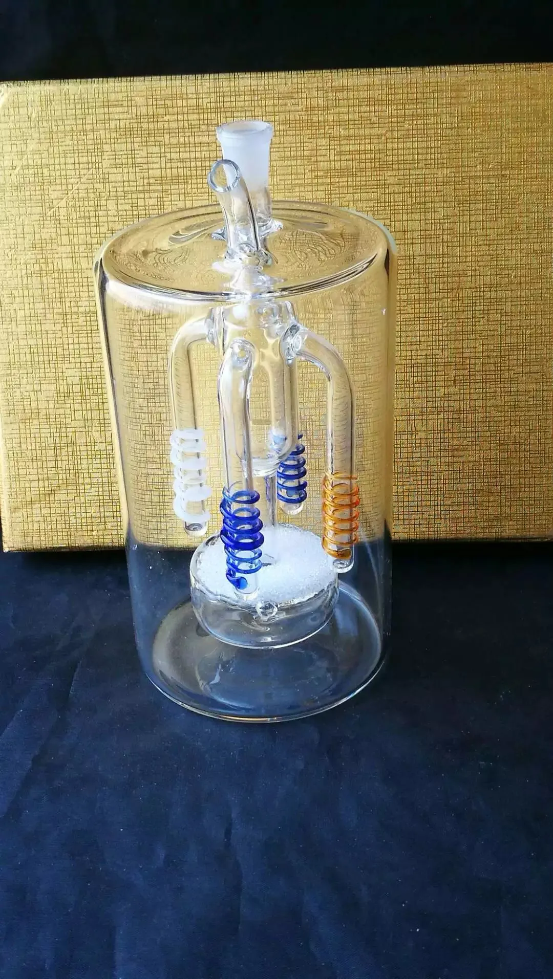 Accessori bong di vetro vetro a sabbia d'acqua a quattro colonne, tubi di fumo di vetro mini mini tubi a mano multicolo