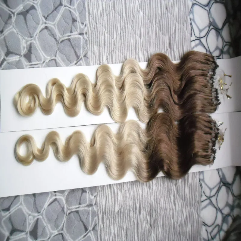 Ombre Hair Extension Micro Ring Body Wave 200g 1g / s 200s T4 / 613 Mikroring Mänskliga hårförlängningar