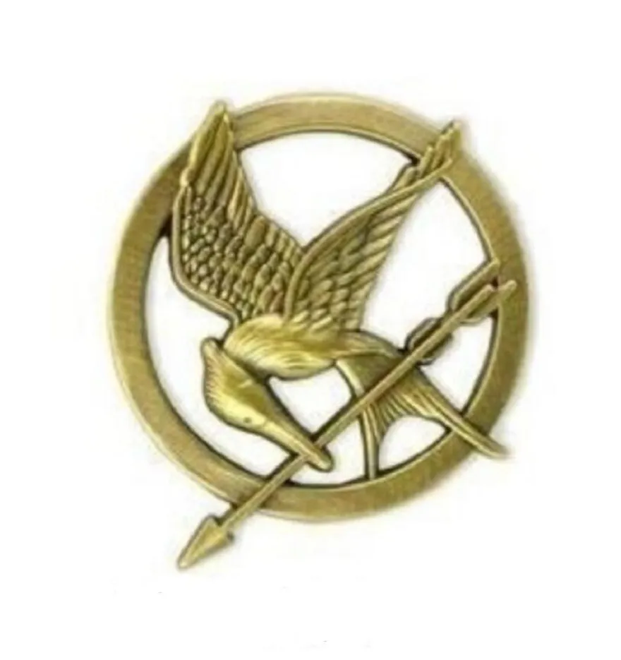 1,3 tum Antik guldbronspläterad The Hunger Games MockingJay Pin Bird and Arrow Pin Brosch
