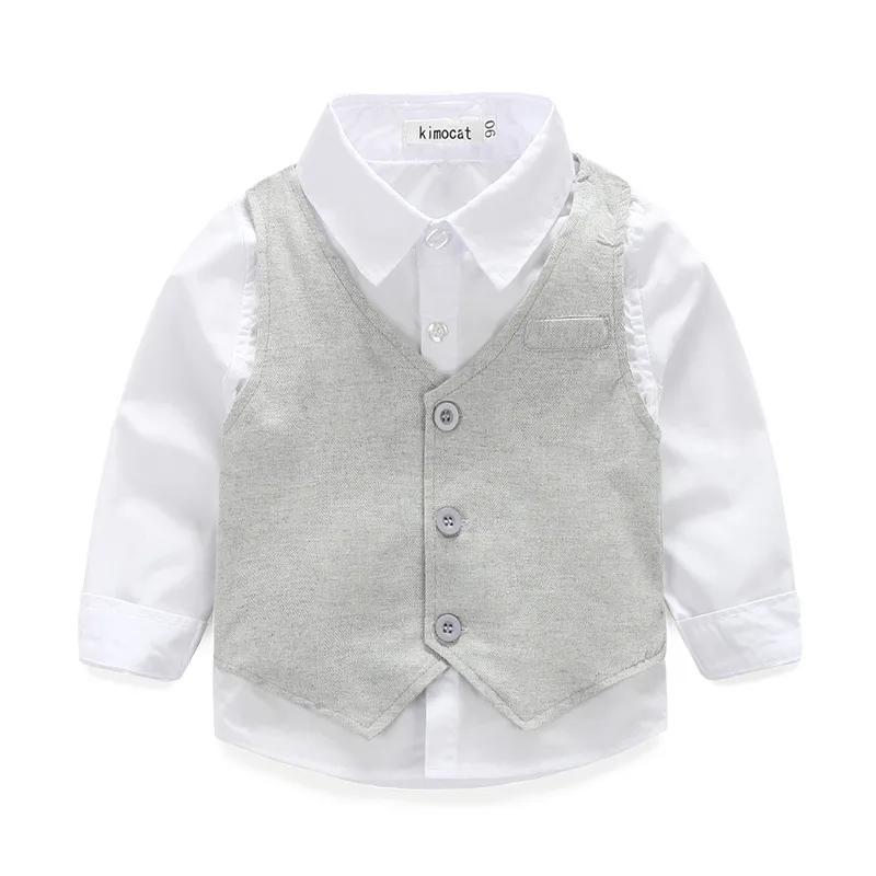 양복 조끼 + 스트라이프 바지 어린이 의류 정장 의상 어린이 세트 W038 + 새로운 아기 소년 의류 세트 화이트 셔츠