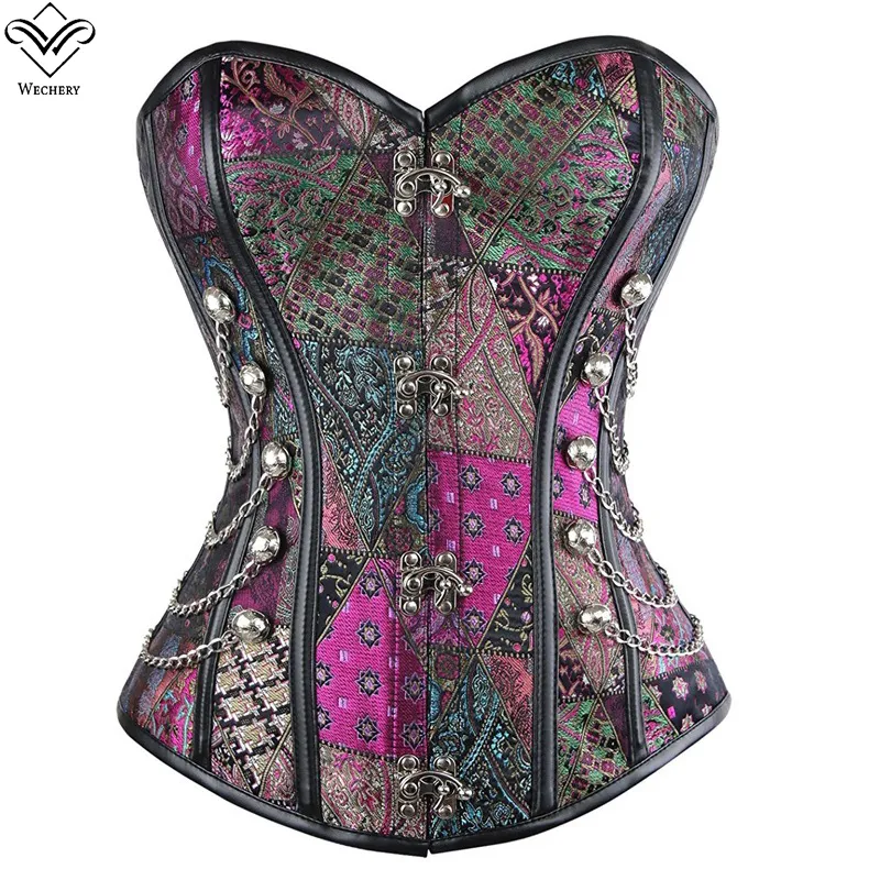 Steampunk-korsett med spänne Fästelement Kedja Stål Benkorsetter Midjeträning Gothic Bustier med runt spänne Body Shaper Plus S305H