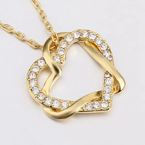 Heart white crystal 18K gold Necklaces for women,Brand new yellow gold gem pendant Necklaces include chains SGN586