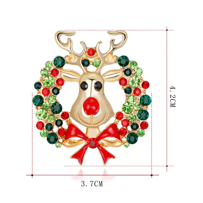 Weihnachtsbrosche mit mehrfarbigen Strass-Emaille-Bowknot-Rentier-Broschen für Frauen, Party, Weihnachtsgeschenk, Schmuck, vergoldet