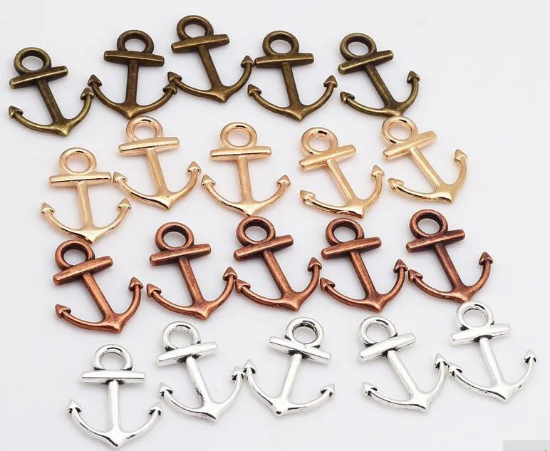 4 Color 300pcs Metal Small Nautical Anchor Charms Antique silver bronze plated gold for Jewelry Making DIY Anchor Pendant Charms 1259v