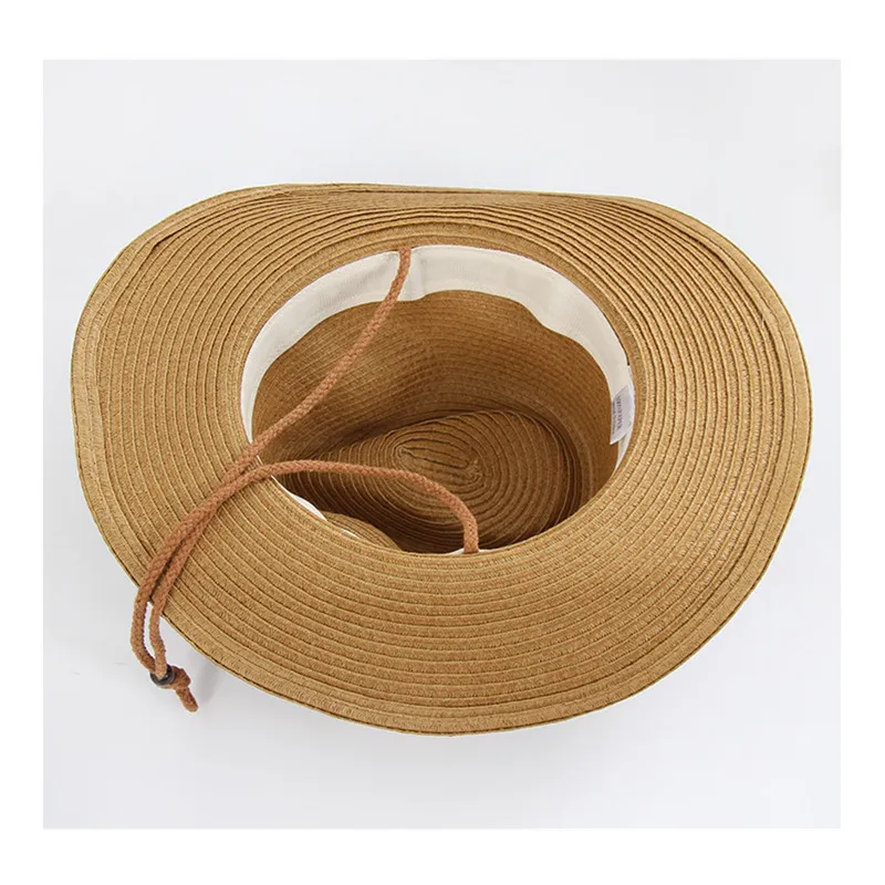 Unise enfants Cowboy paille Sunhat avec ceinture en cuir enfants Jazz chapeaux Cowgirl réglable mentonnière casquettes pour garçon et fille