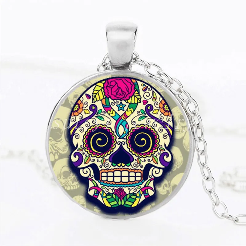 Charms Glass Dome Skull Statement Necklace Jewelry Sugar Skull Chain Choker WomenMen Handmade Necklaces Pendants Christmas Gift9714136