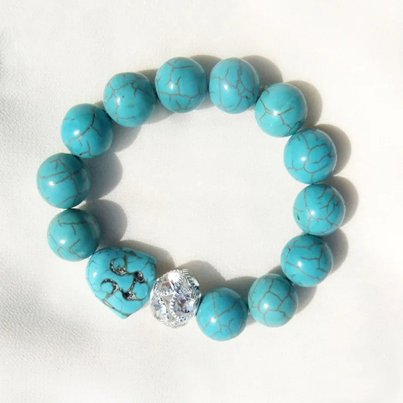 Vintage Buddha Bead Charm Armband Elastic Chain Natural Stone Turquoise Armband Shiny Crystal Ball Pärled Bangle For Women Men smycken