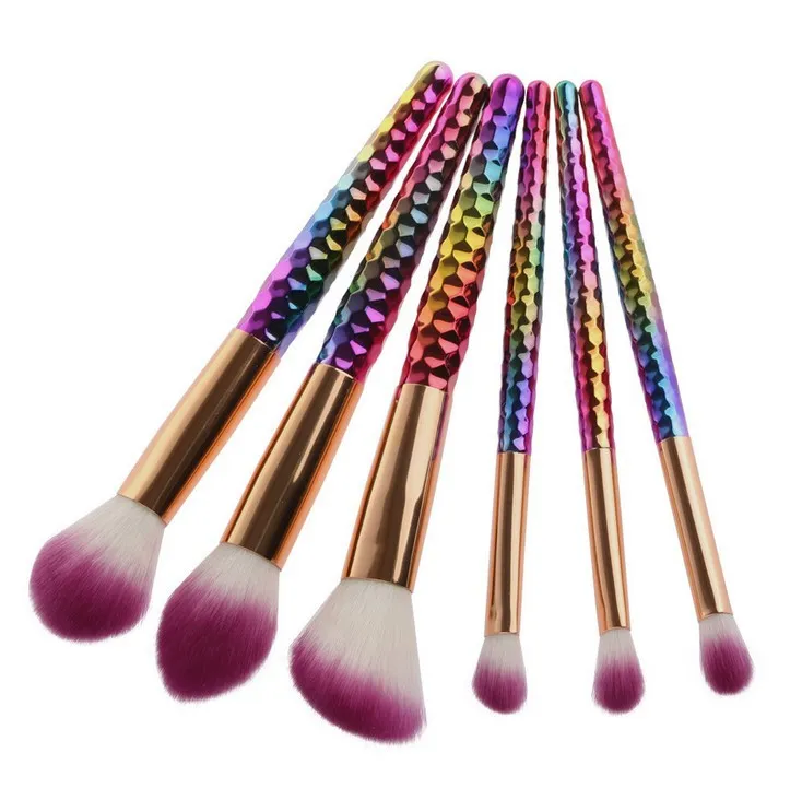 6 STKS Draad Makeup Borstels Set Rainbow Haar Membleem Marmid Cosmetische Poeder Blush Foundation Brush Kleurrijke Hiar Mermaid Tail Make-up Borstel Kits