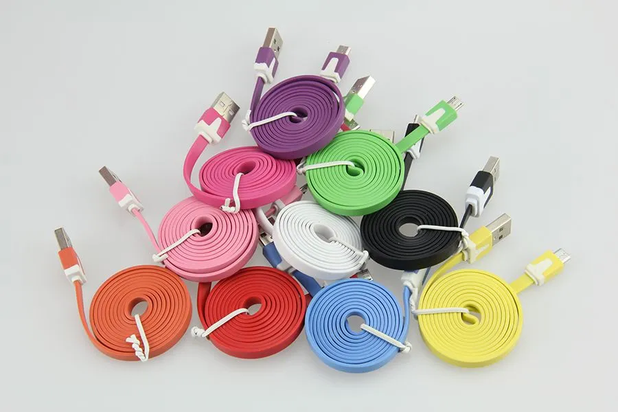 1M 2M 3M Colorful Flat Noodle Micro Usb Sync Data & Charge Cable For Samsung S3 S4 S5 for HTC Nokia Android phones 