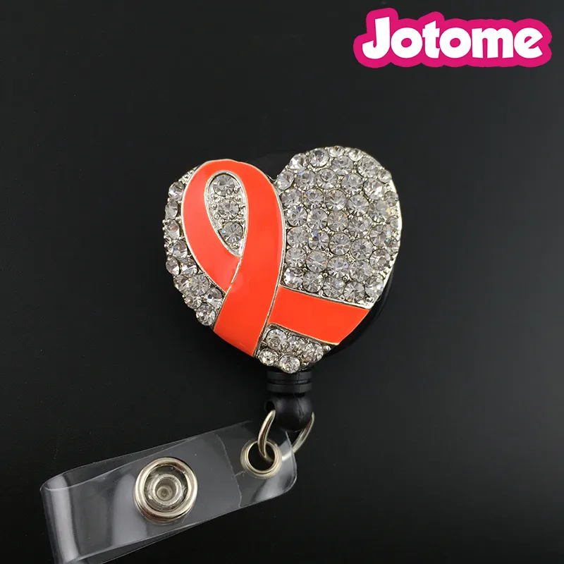 Rhinestone Rosa / Lila / Vit / Orange / Autism Ribbon Heart Retractable Badge Reel / ID Badge Holder / Brosch / Hängsmycke