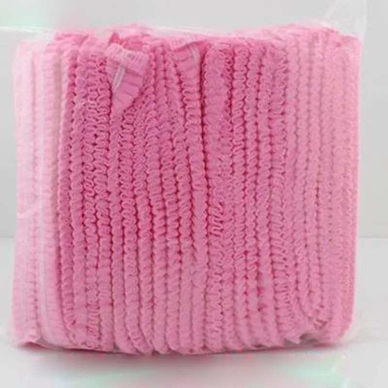 100 sztuk / partia Kobiety Mężczyźni Jednorazowe Czapki Prysznicowe Non Woven Plised Anti Dust Hat Caps Do Spa Fryzura Salon