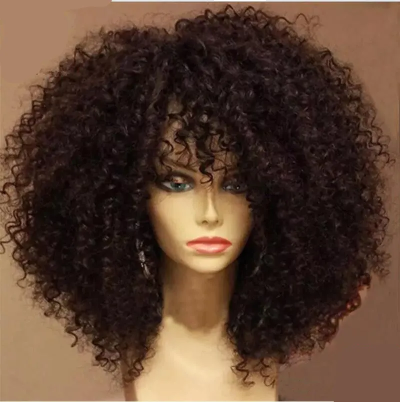 Siyah kadınlar için 100 insan saç perukları brezilya insan saçı afro kıvırcık dokular dantel ön peruklar doğal saç çizgisi girdap kıvırcık tam la7607496