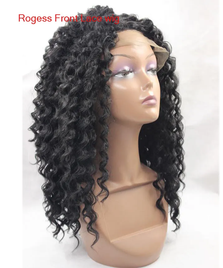 22INCH Beautiful Black curly Midle long womens Hair Front Lace Synthetic Hair wigs