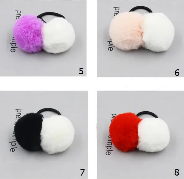 10st Lady Girl Faux Fluffy Pom Pom Two Ball Together Scrunchies Pompon Elastic Ponyil Holder Hair Ties Accessories GR1118950586