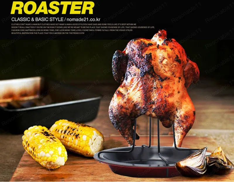 Roaster Chicken Plate Pans Roast Outdoor Grill Camping Grill Fork BBQ Non-Stick Stable 100% helt ny