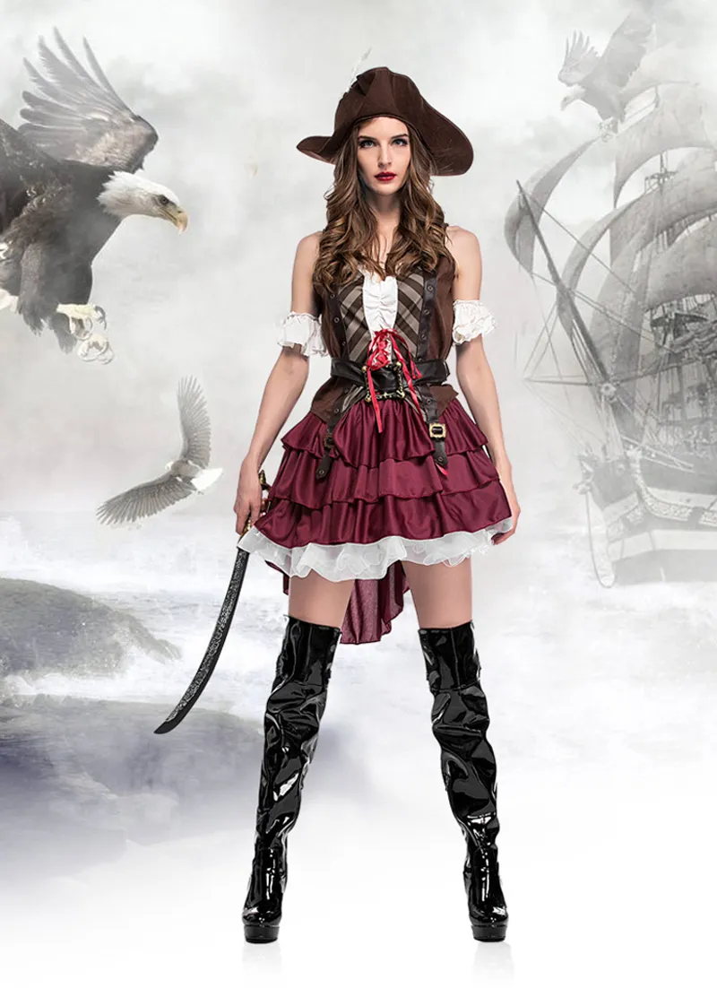 Classic Sexy Women Pirate Costume Vintage Gothic Fancy Dress Halloween  Carnival Themed Party Corsair Cosplay Outfits