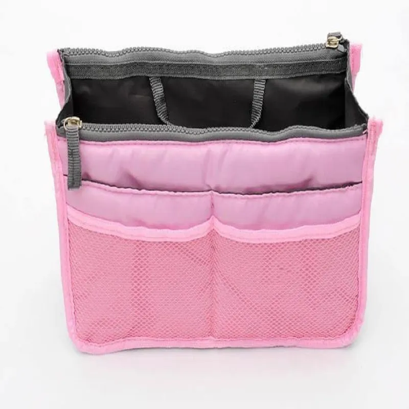 DHL Gratis 10 färger Väska i väska Dual Insert Multi-Function Handväska Makeup Pocket Organizer Purse