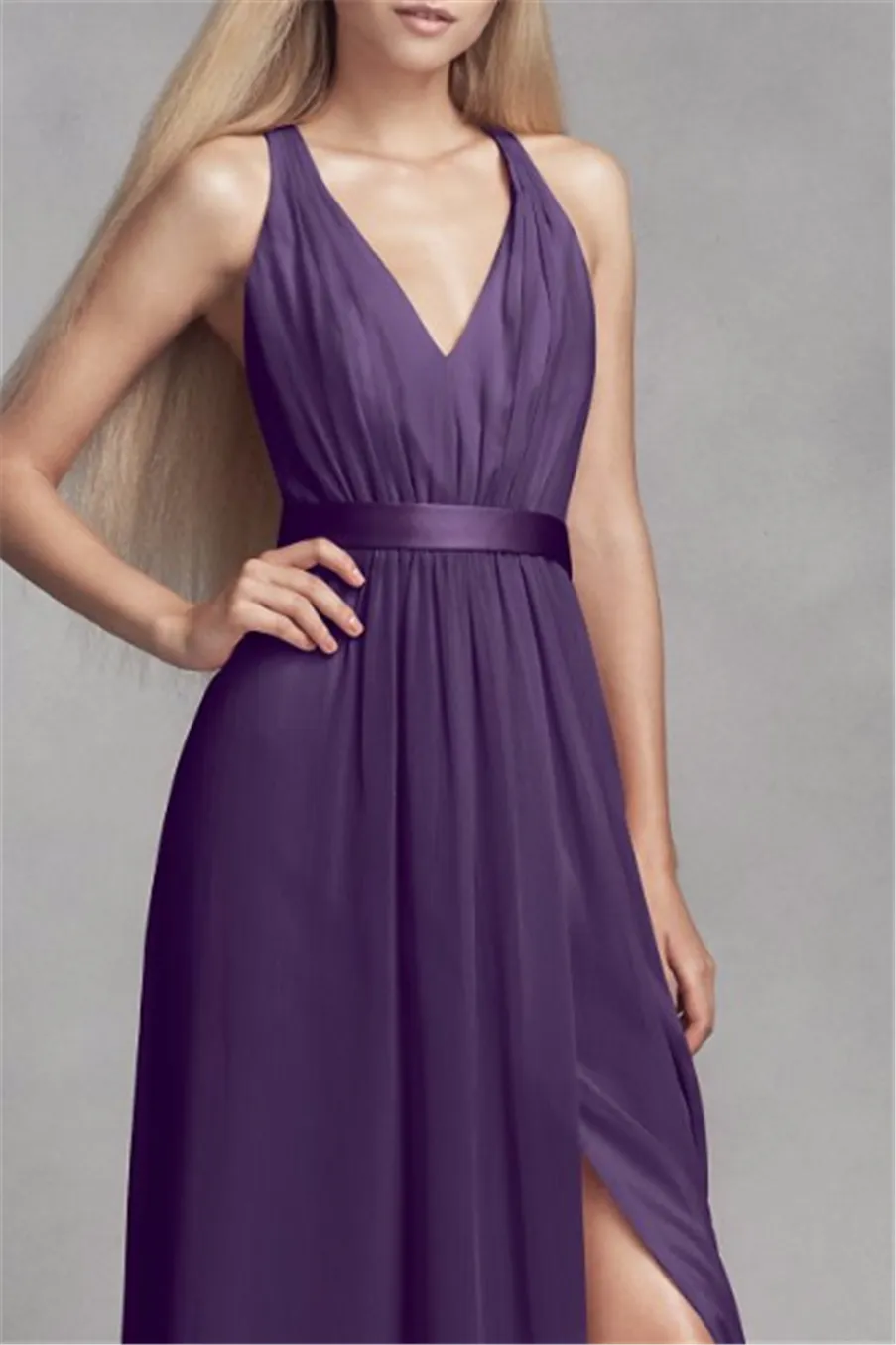 Long chiffon dress with low crisscross back clearance