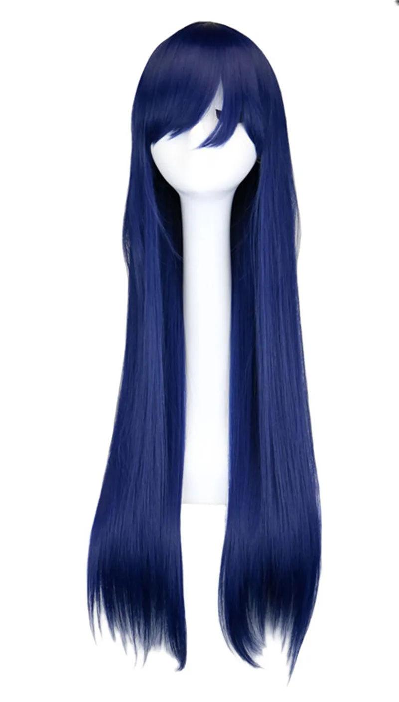 Длинный прямой парик косплей черный фиолетовый розовый синий щепка серая блондинка белый оранжевый коричневый 80 см парики из синтетических волос