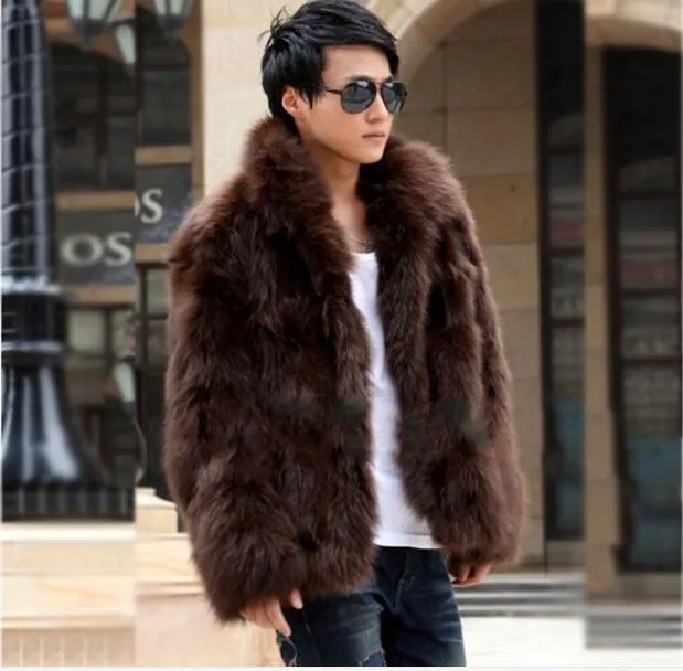 New Fashion Faux Fur Fur's Jacket Capuzes de pele casaco marrom homens brancos de mangas compridas roupas de inverno