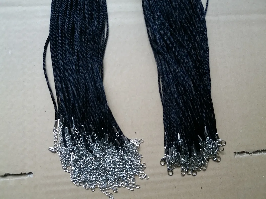 Black high quality Satin Silk Necklace Cord 20mm18039039 with 2039039 Extension Chain Leadnickel 4706529