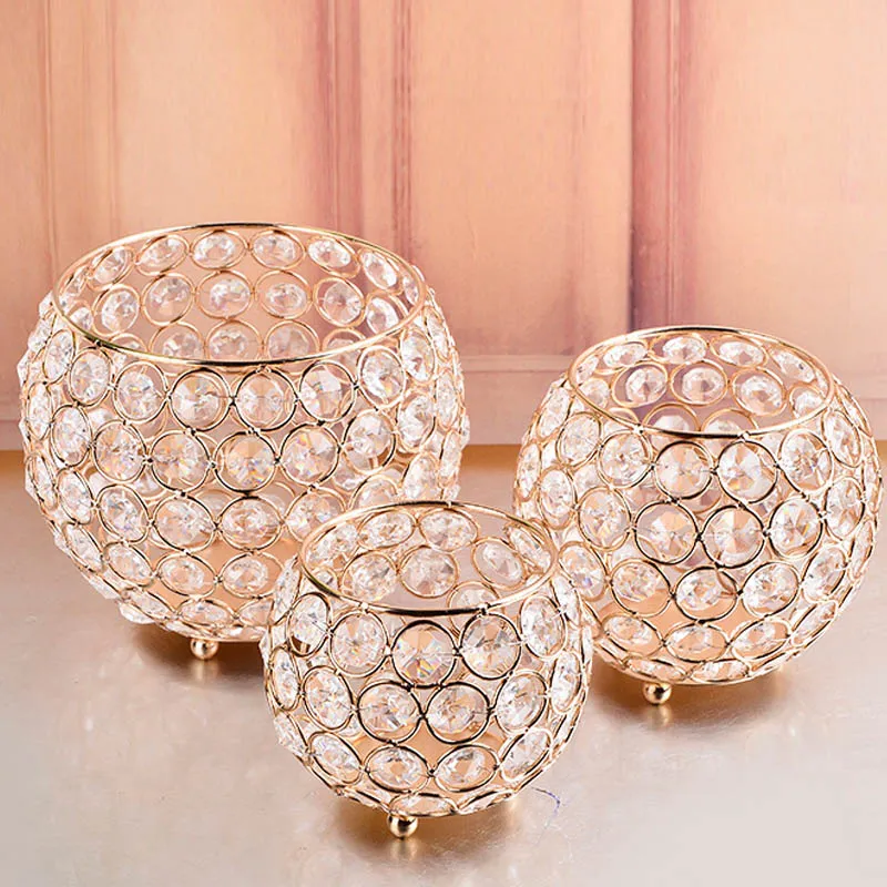 3 storlek europeisk stil guld kristall glas stearinljus lykta för bröllop centerpieces heminredning dec223