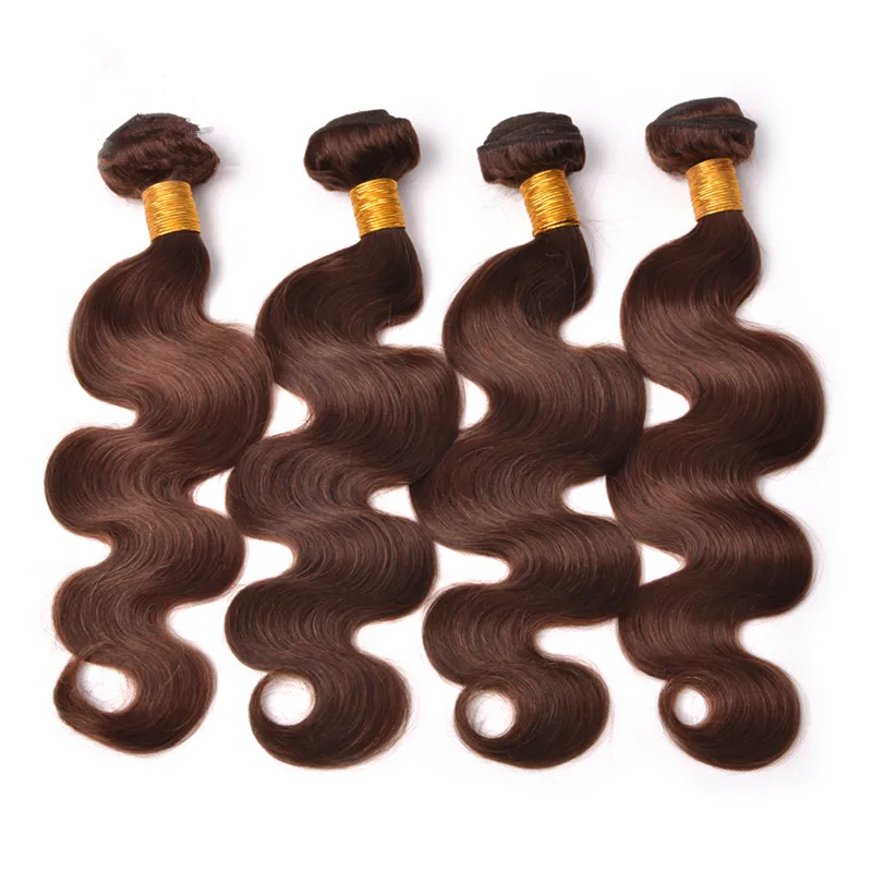 Malezyjski Dziewiczy Human Hair Body Wave Chocolate Brown Human Hair Weft Medium Brown # 4 Falisty Włosy Przedłużanie 3 sztuk dla kobiety