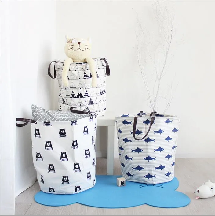 Toys Laundry Barrels Storage Baskets Bins Kids Room Storage Bags Ins Bucket Laundry Dirty Clothing Organizer Polka Canvas Basket Bags B3319