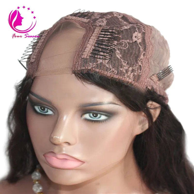 Longo cabelo humano retroico de seda u parte peruca para mulheres negras lado / meio de parte virgem brasileira brasileira wig wig cor natural