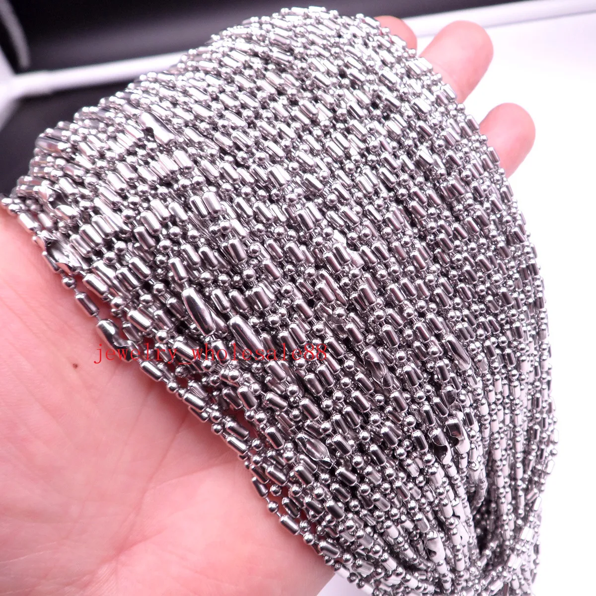 Fabriek prijs sieraden 100meter / partij rvs sieraden vinden 2.4mm rijst kralen lange korte bal ketting DIY ketting armband fit hanger