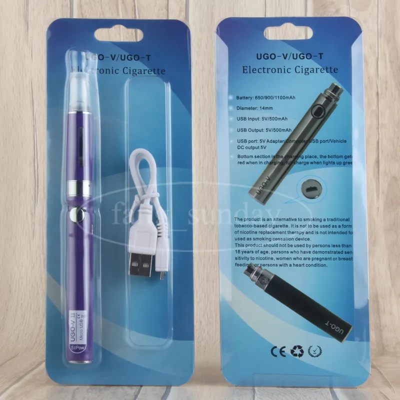 UGO V II eGo CE4 H2 eVod MT3 Vapor Cartomizer 단일 스타터 키트 블리스 터 팩 E 담배 마이크로 USB Passthrough Vape Pen 배터리