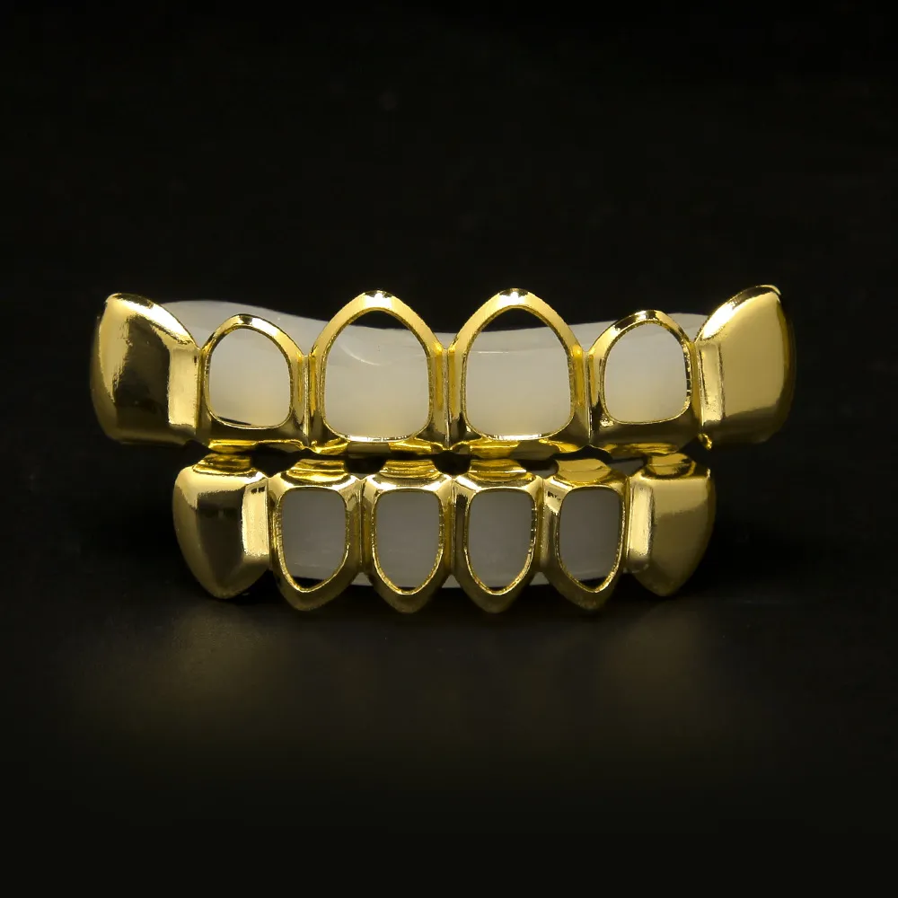 Neueste 18K Echtgold vergoldet Iced Out HipHop Hohlzähne Grillz Top BottomHalloween Weihnachtsfeier Geschenk