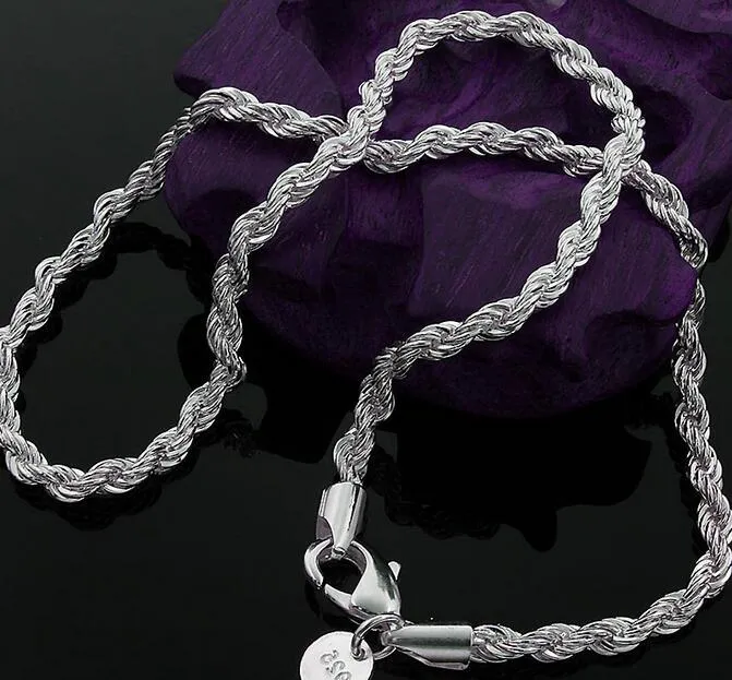 2mm repkedja halsband, grossistpartier mode smycken 925 stämplade silverpläterade smycken halsband g203