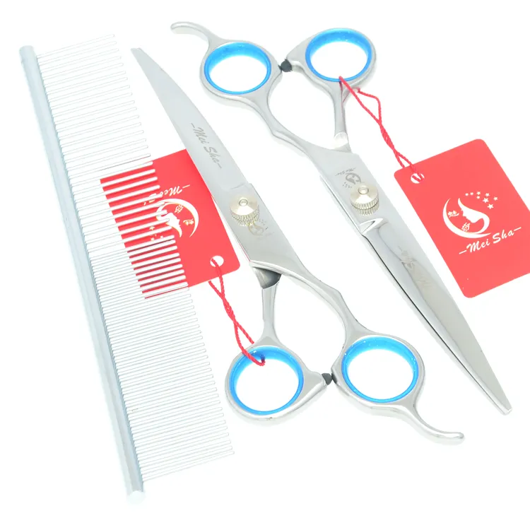 7.0 tum Meisha Pet Clippers Straight Curved Tunning Saxar med Comb Professional Pet Dog Grooming Scissors Kits / Set. HB0063